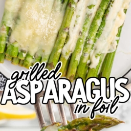 asparagus topped with melted mozzarella cheese in foil