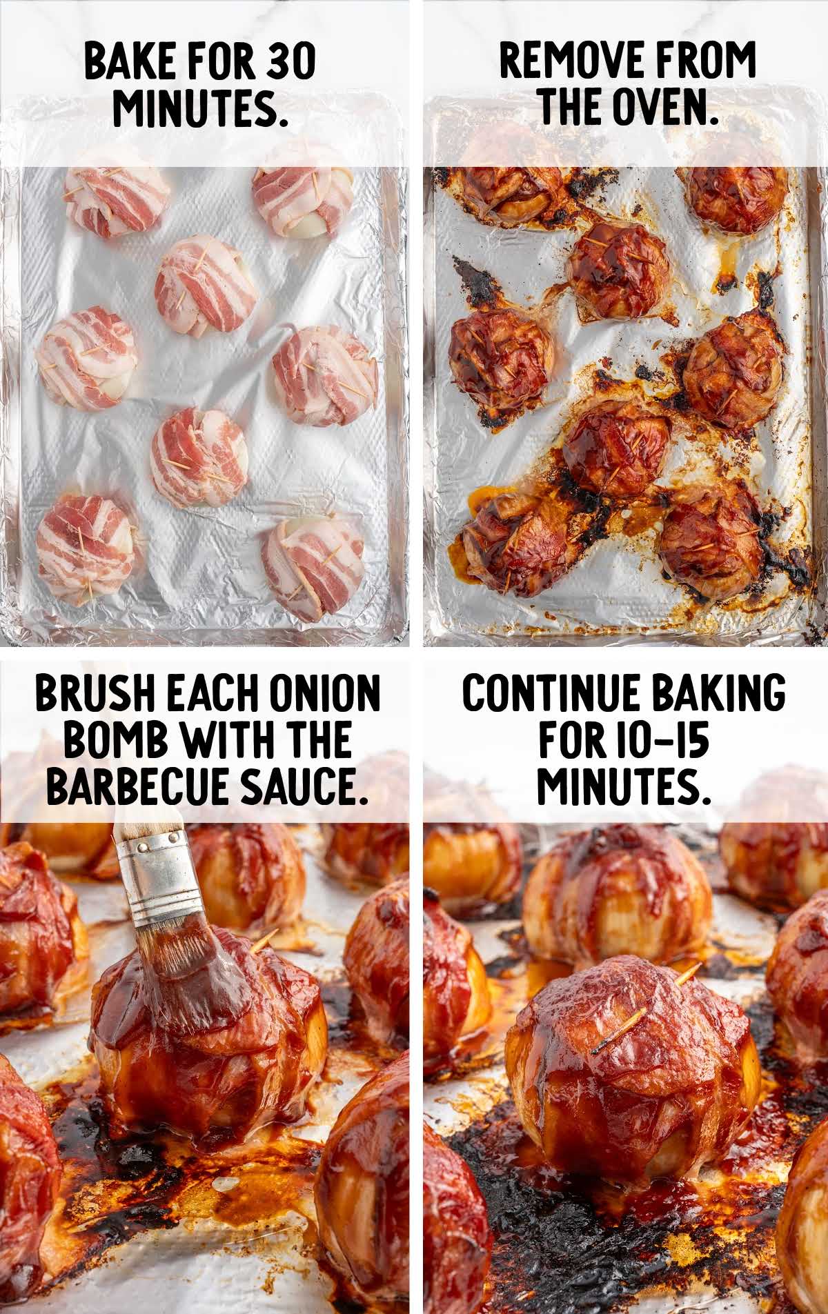 Onion Bombs brushed with bbq sauce and baked on a baking sheet