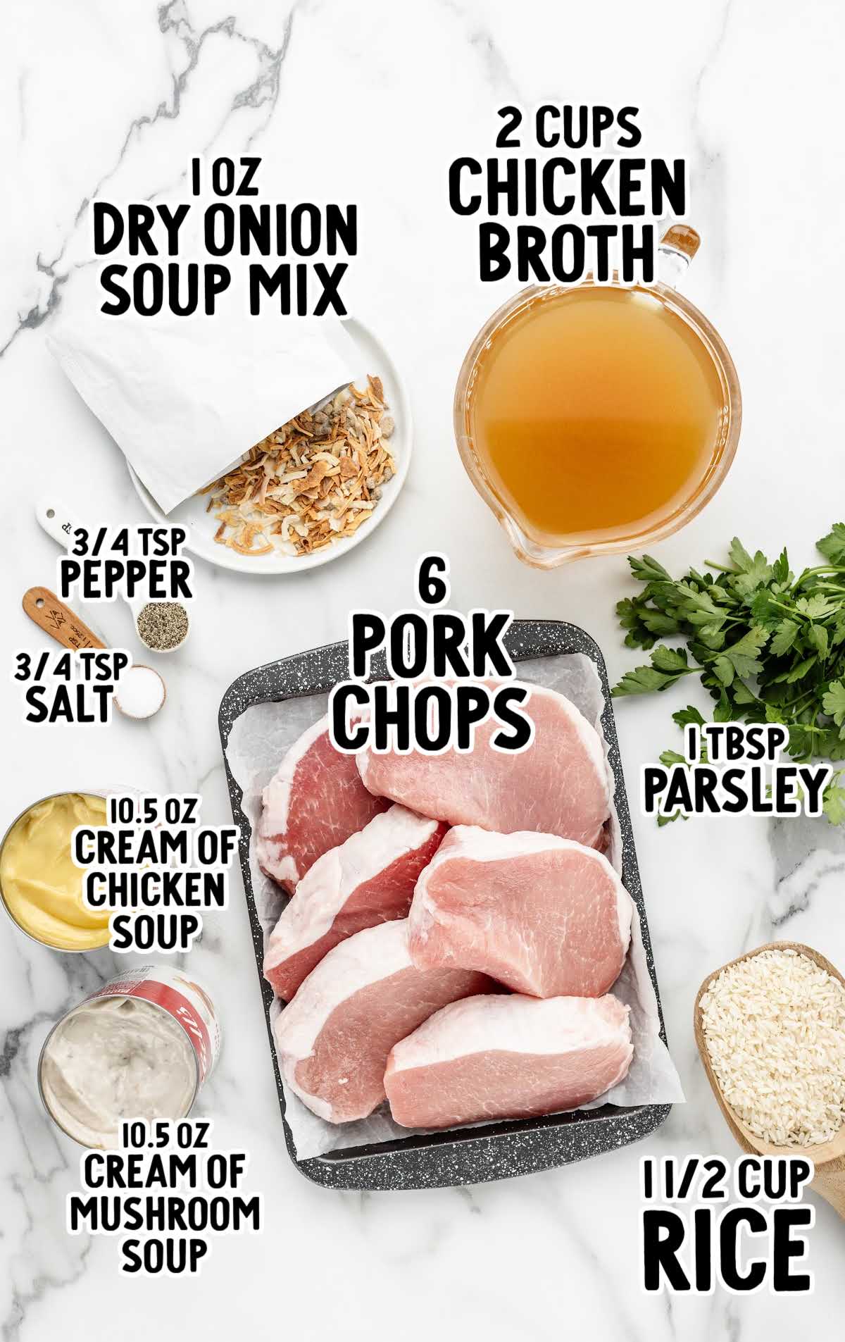 Pork Chop and Rice Casserole raw ingredients that are labeled