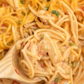 a baking dish of Chicken Spaghetti