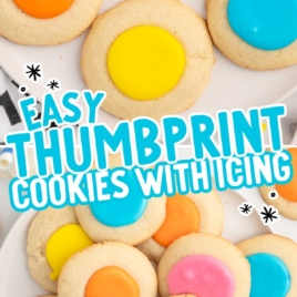 a plate of Thumbprint Cookies with colored icing