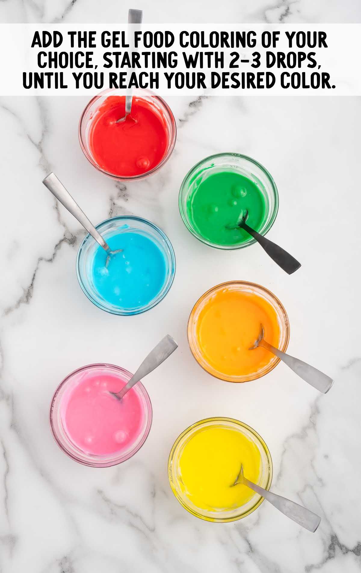 icing in cups with food coloring