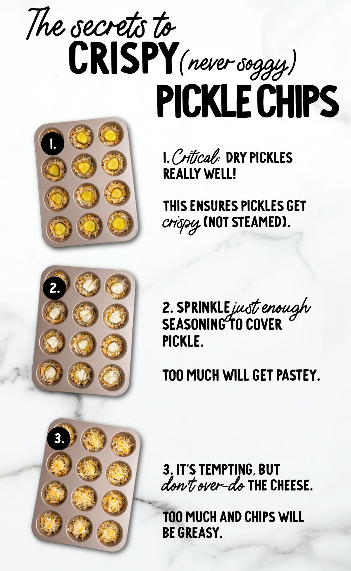 fried pickles being assembled in a muffin pan