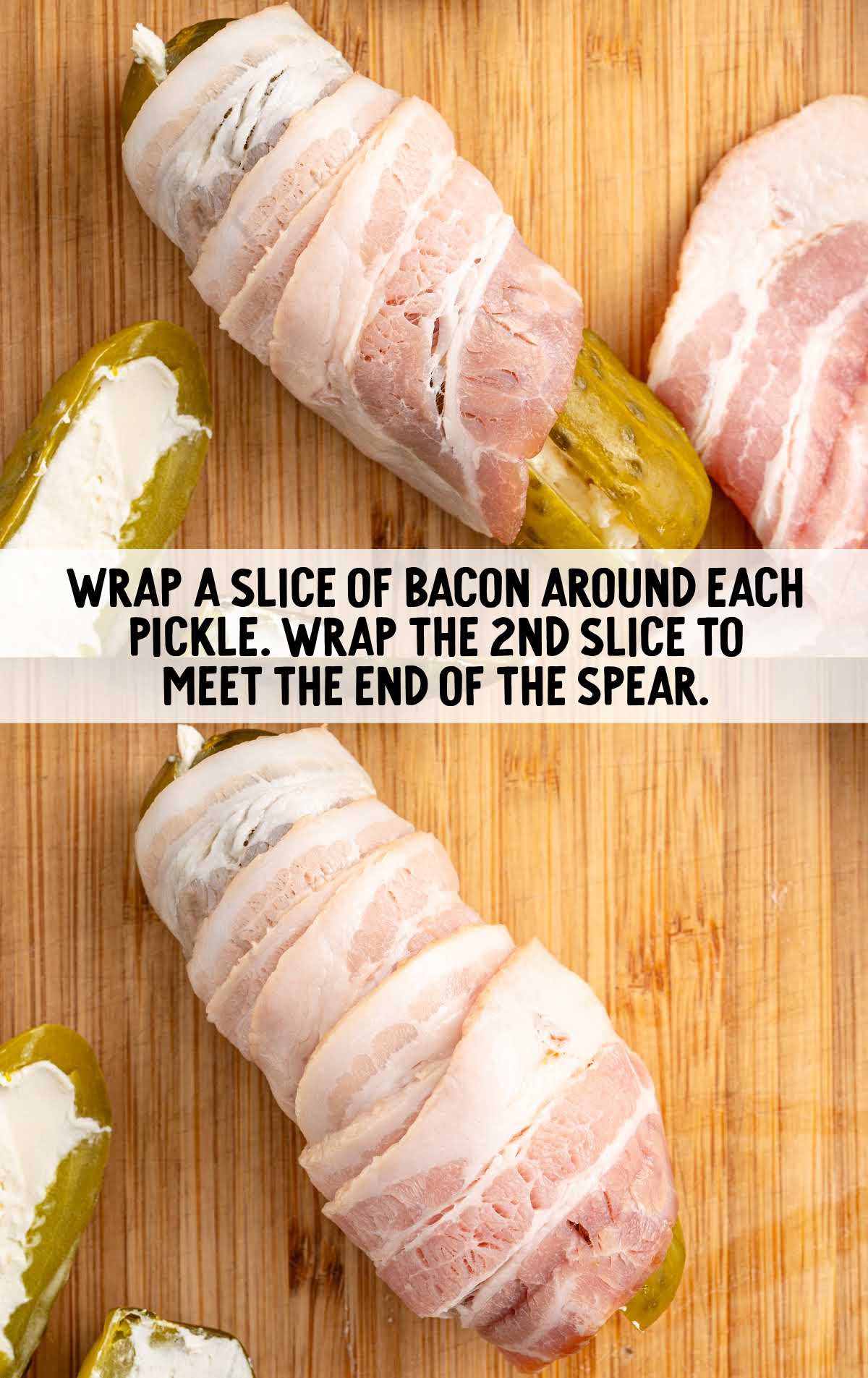 slices of bacon wrapped around slices of pickles