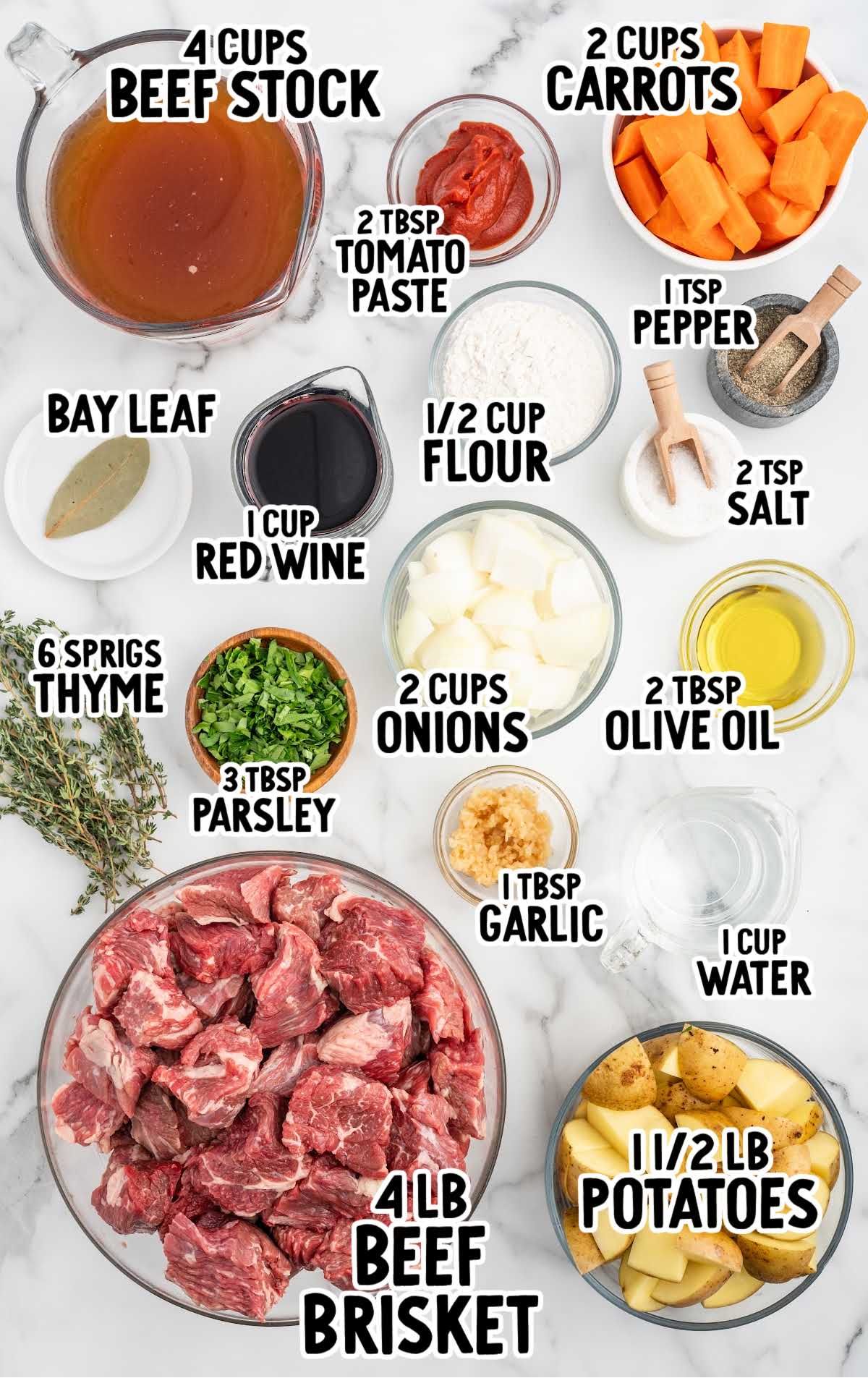 Beef Brisket Stew raw ingredients that are labeled