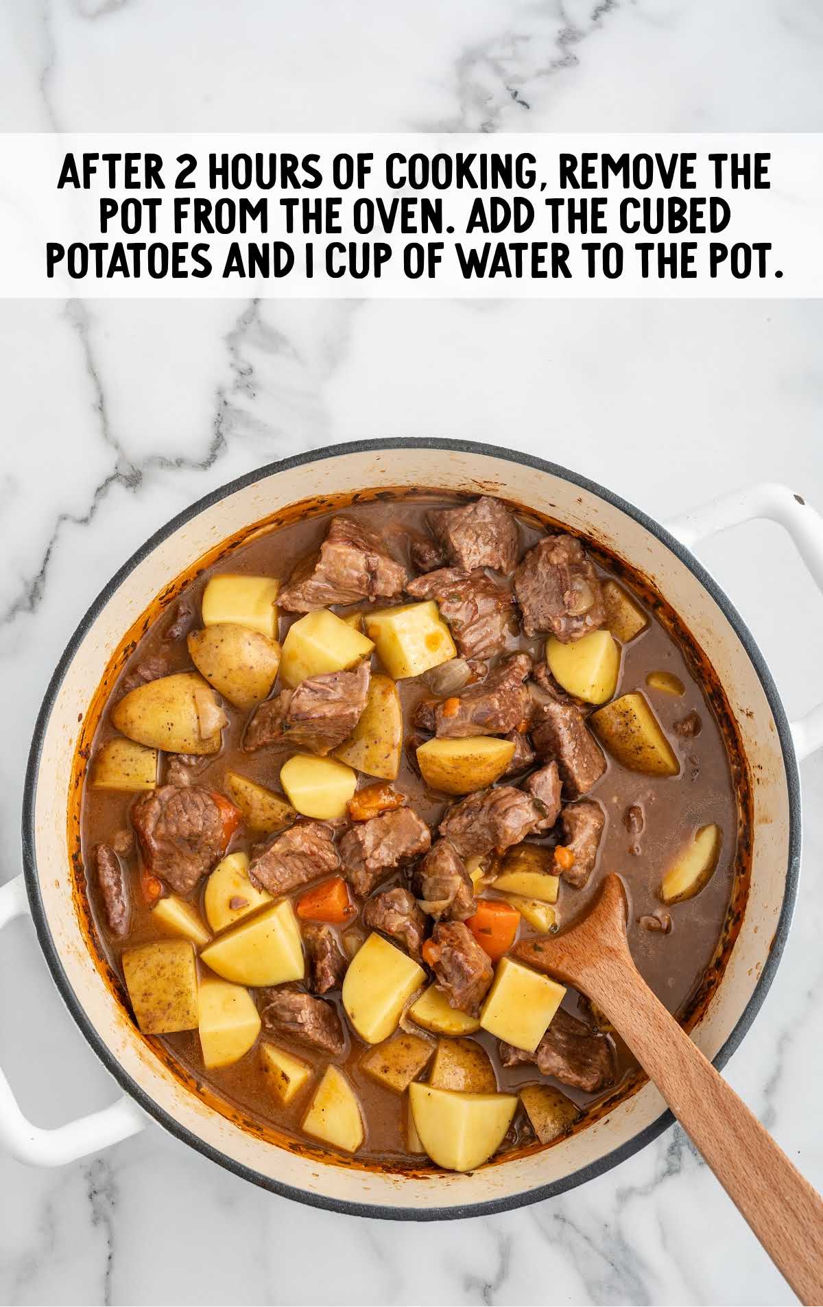 cubed potatoes and water added to the pot