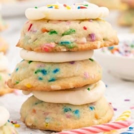 Birthday Cake Cookies stacked on top of each other