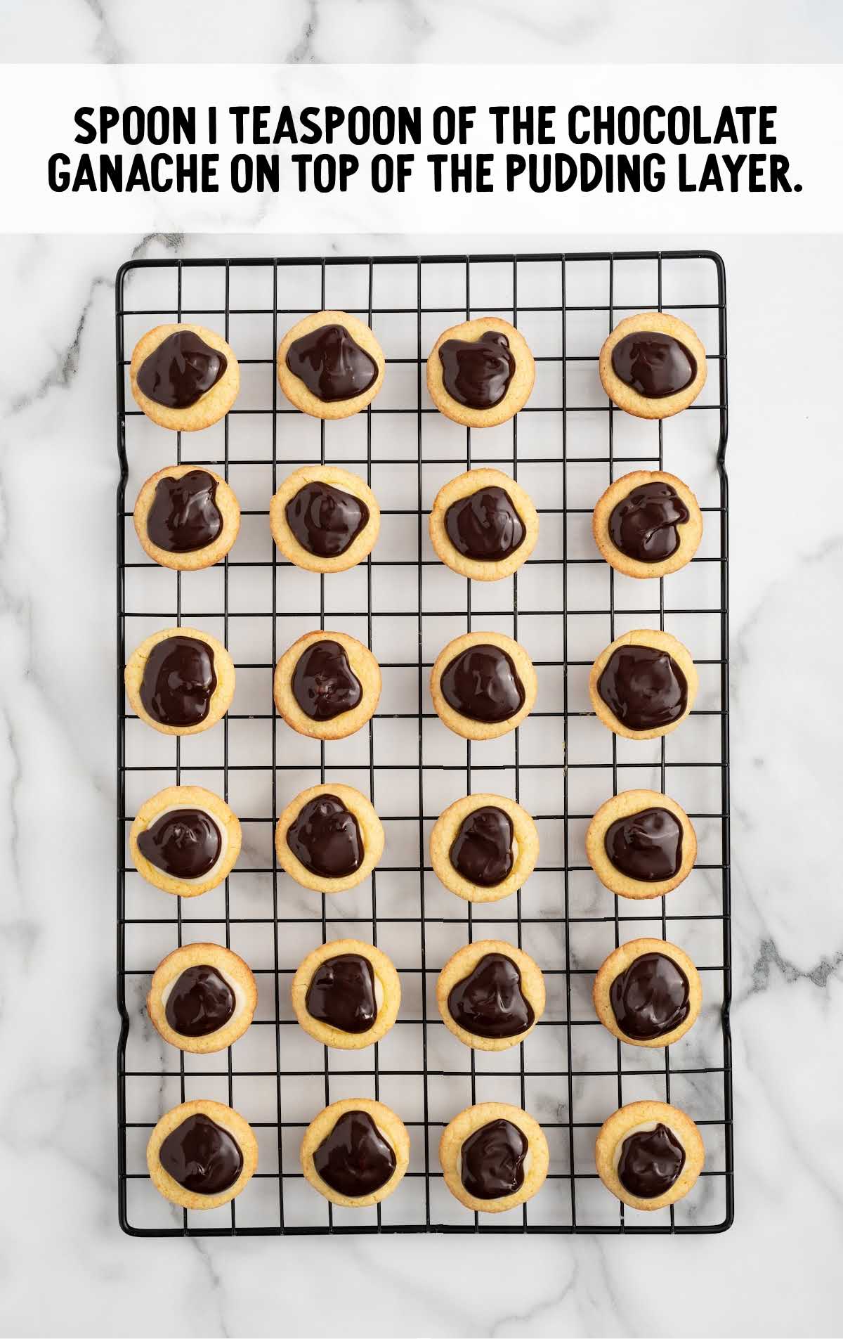 chocolate ganache spooned onto the top of each pudding-filled cookie cup