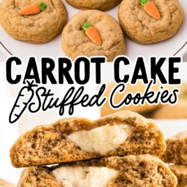 Carrot Cake Stuffed Cookies on a plate and stacked on top of each other