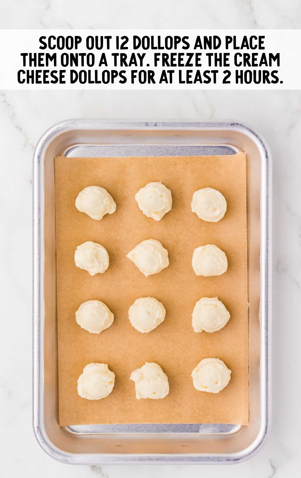 cream cheese dollops on a tray