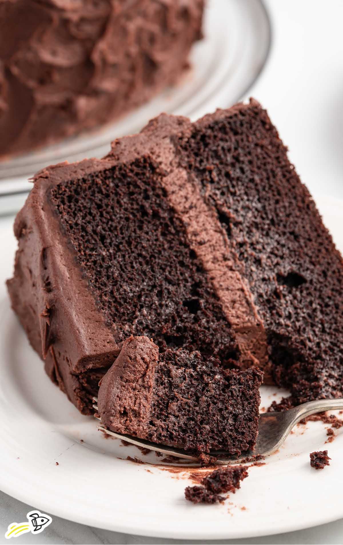 a slice of Chocolate Coffee Cake on a plate with a fork