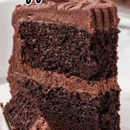 a slice of Chocolate Coffee Cake on a plate with a fork