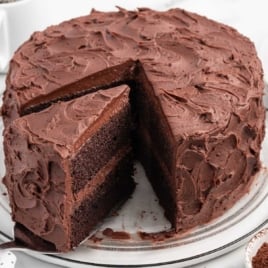 Chocolate Coffee Cake with a slice being removed