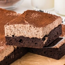 a slice of Chocolate Mousse Brownie on a spatula