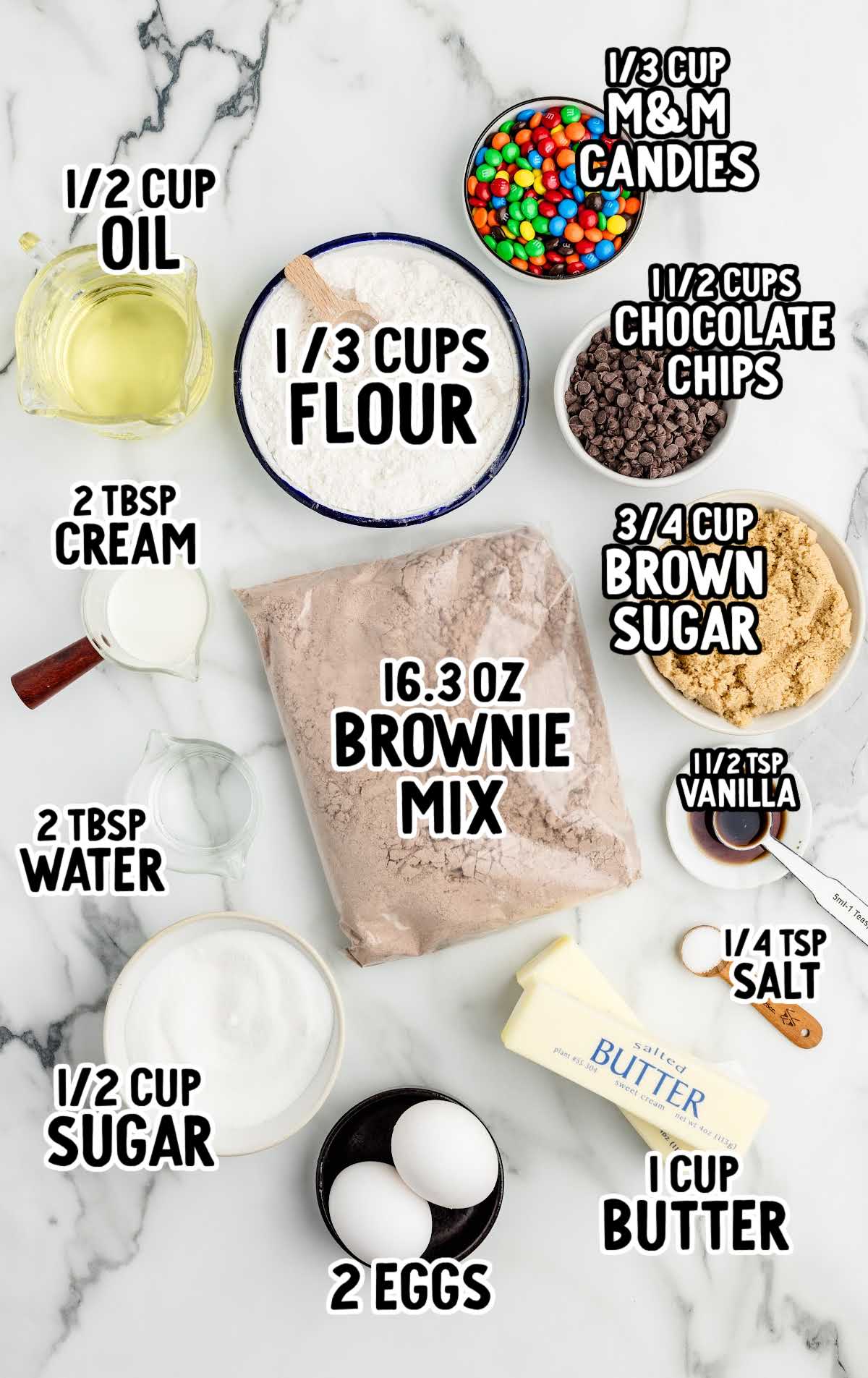 Cookie Dough Brownies raw ingredients that are labeled