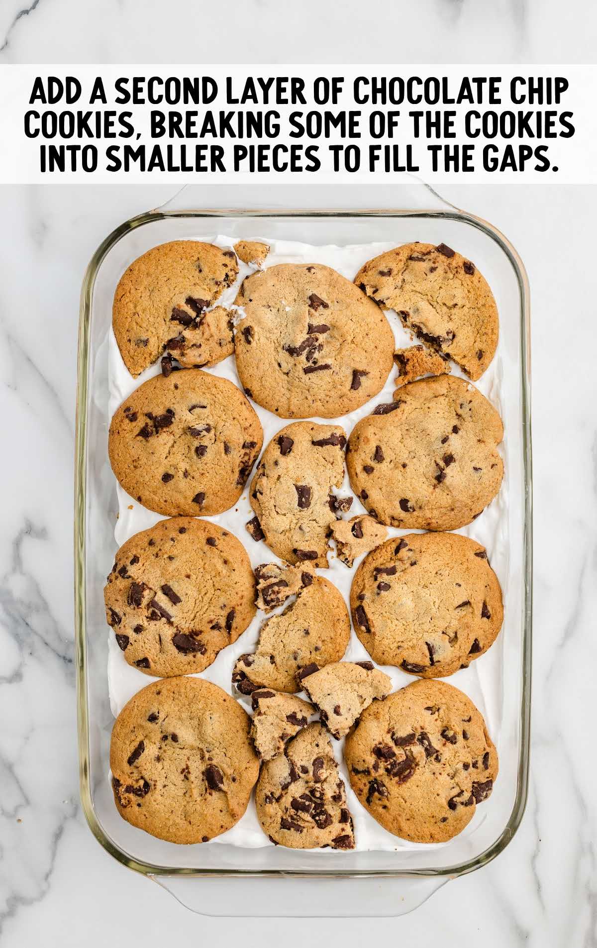 chocolate chip cookies added on top of the cream cheese mixture