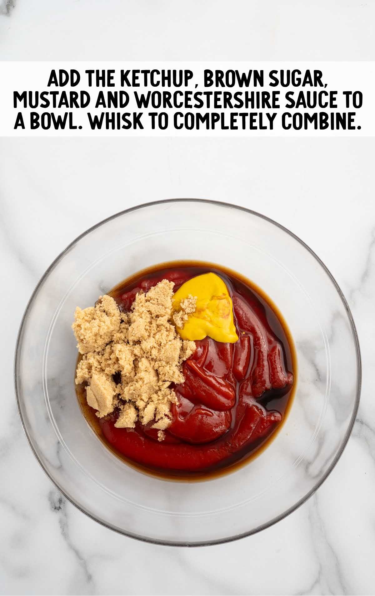 ketchup, light brown sugar, prepared yellow mustard, and Worcestershire sauce combined in a bowl