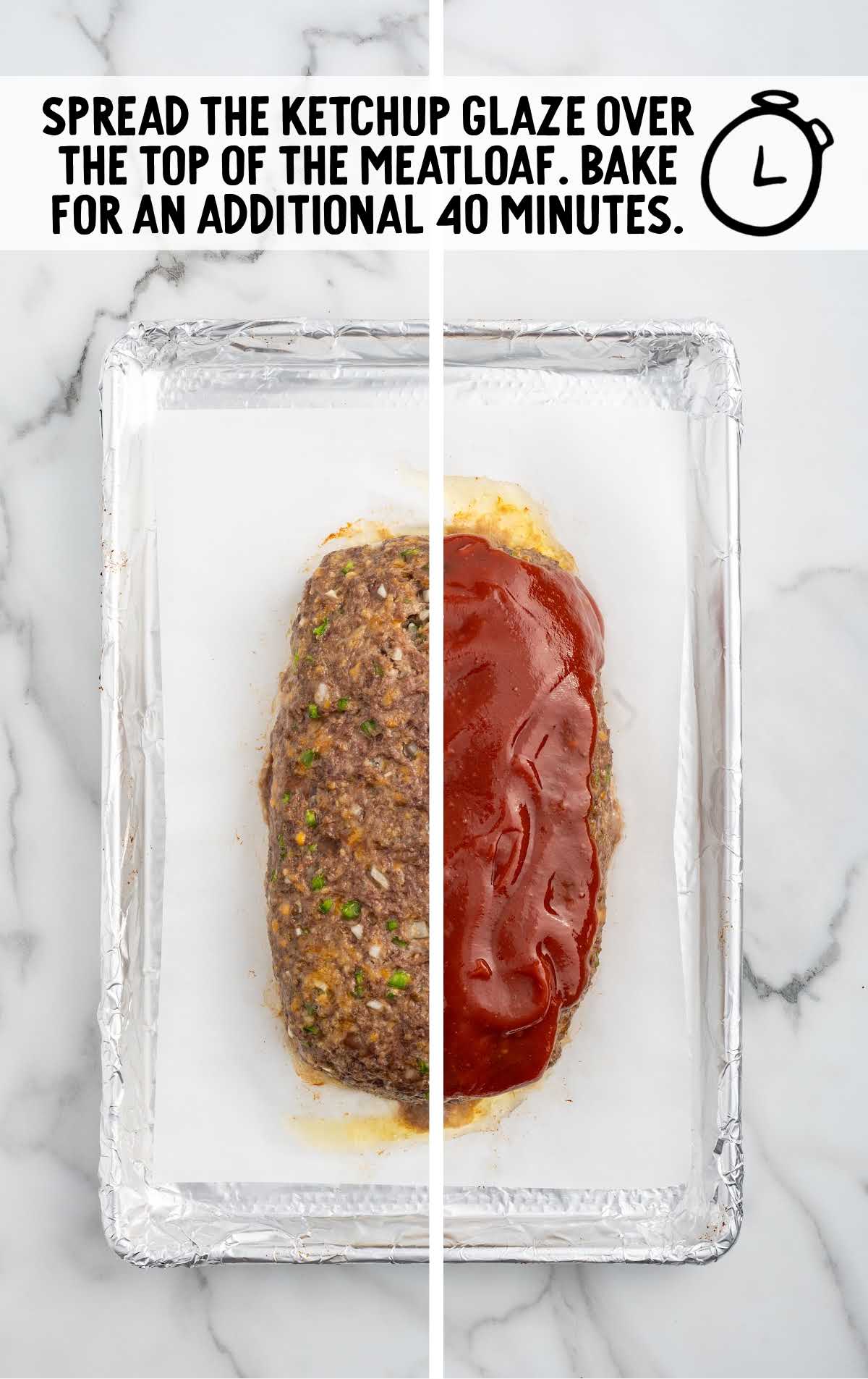 ketchup glaze spread on top of the meatloaf