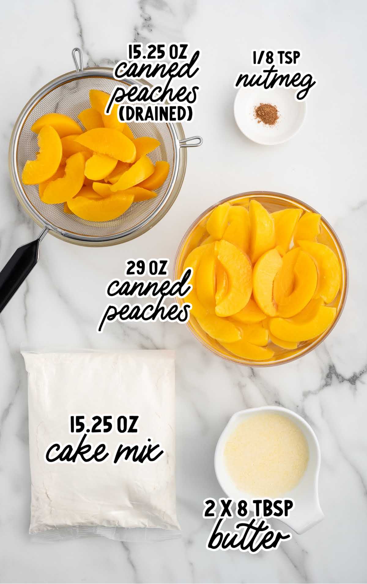 CrockPot Peach Dump Cake raw ingredients that are labeled