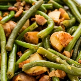 a pan of green beans and potatoes