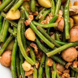 a pan of green beans and potatoes