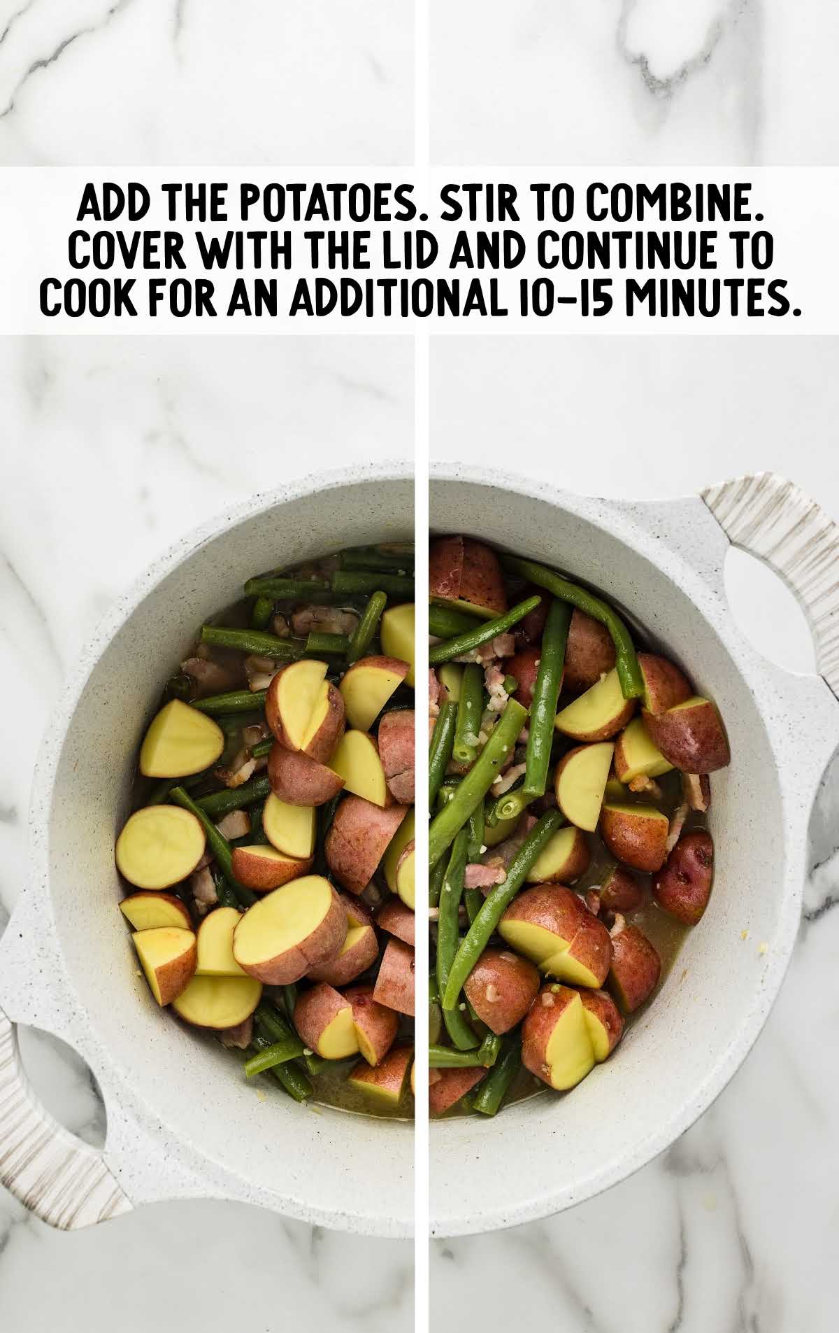 diced potatoes added to the pan