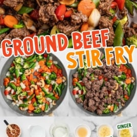 a skillet of Ground Beef Stir Fry