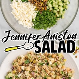 a plate of Jennifer Aniston Salad with slices of lemon