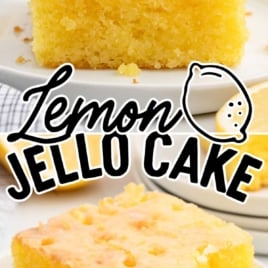 a slice of Lemon Jello Cake on a plate