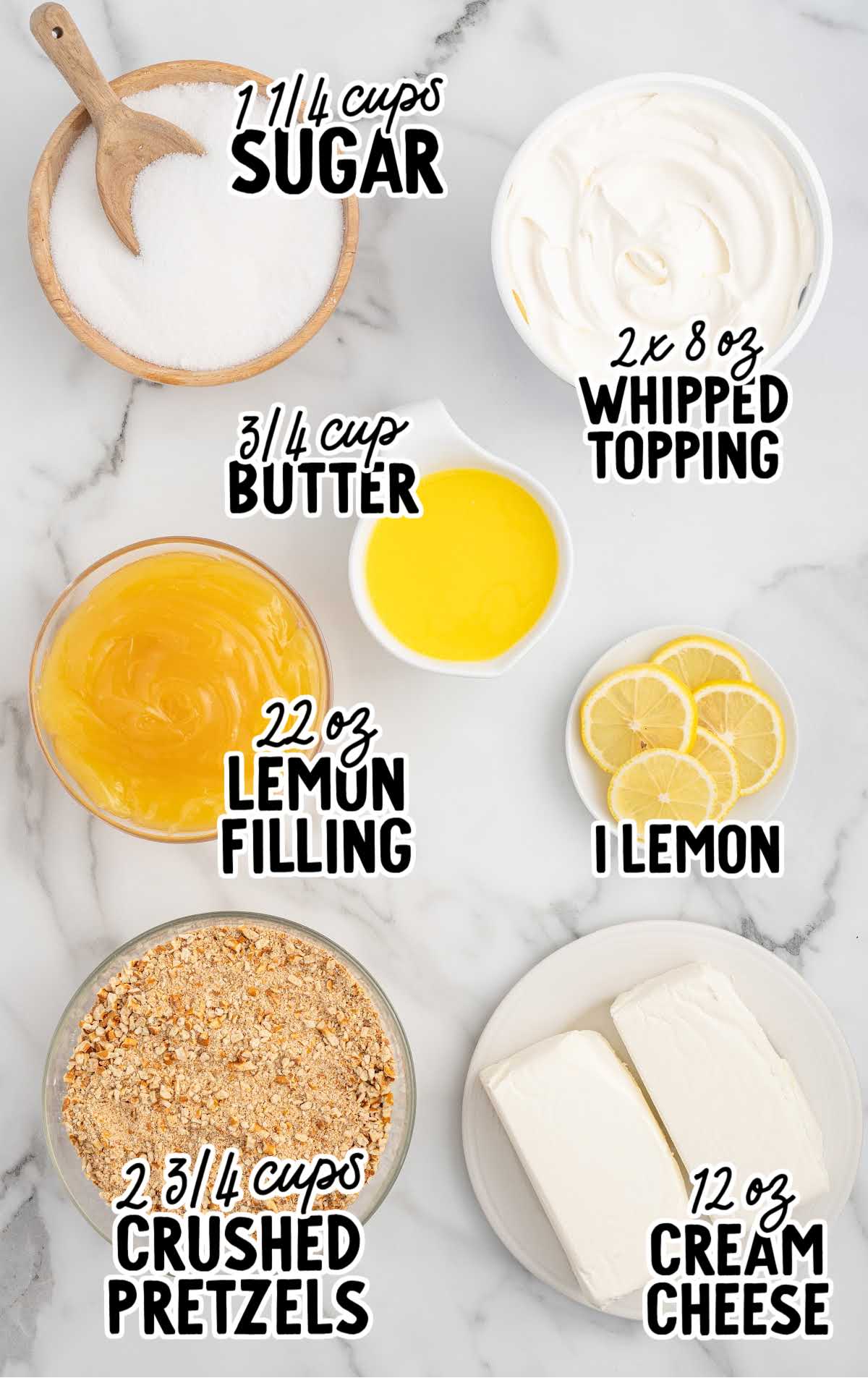 Lemon Pretzel Salad raw ingredients that are labeled