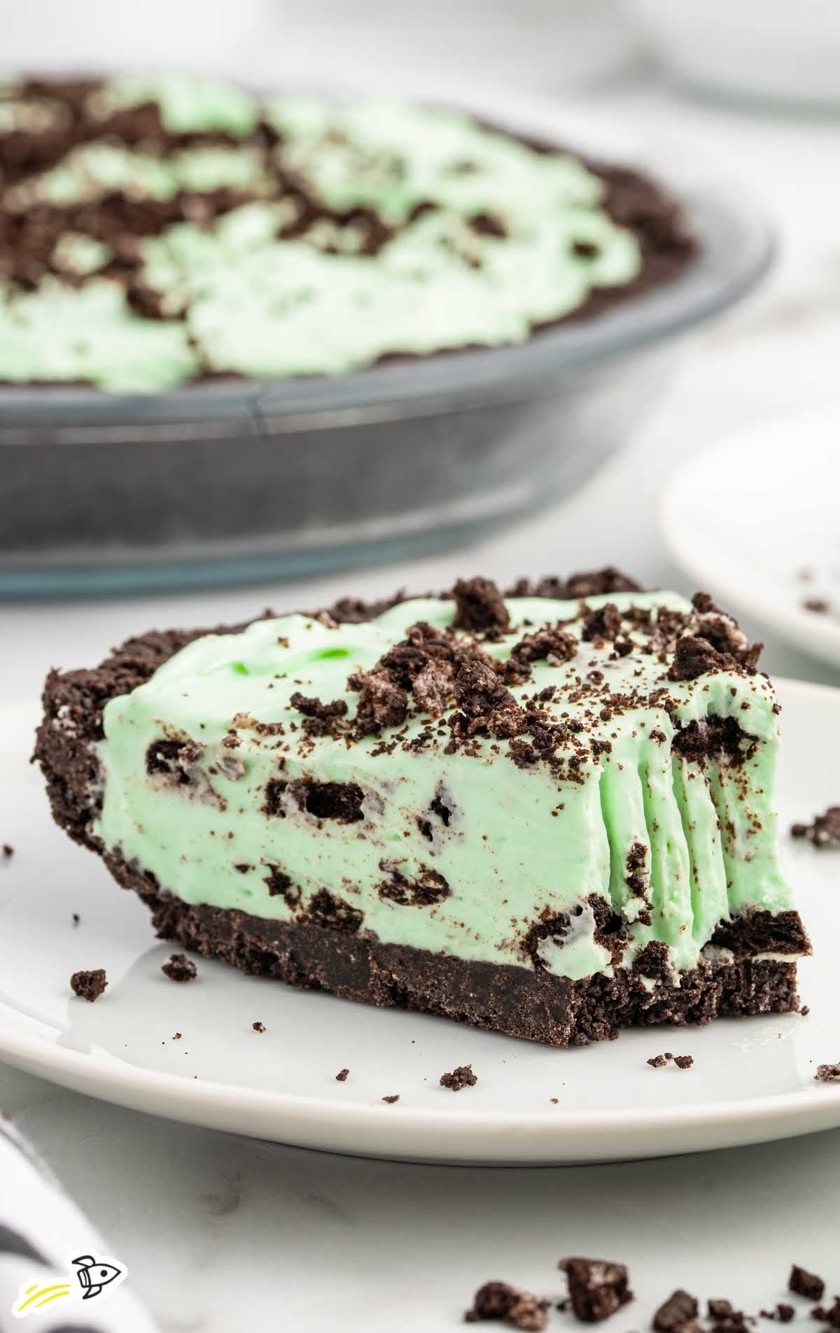 a slice of Mint Chocolate Pie on a plate