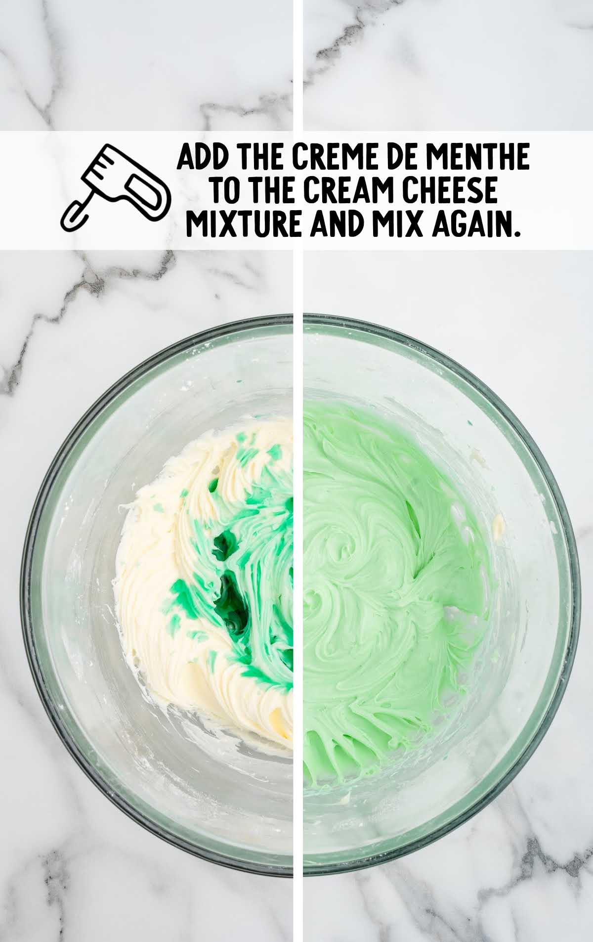 creme de menthe liqueur added to the cream cheese mixture