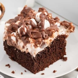 a slice of Mississippi Mud Cake on a plate