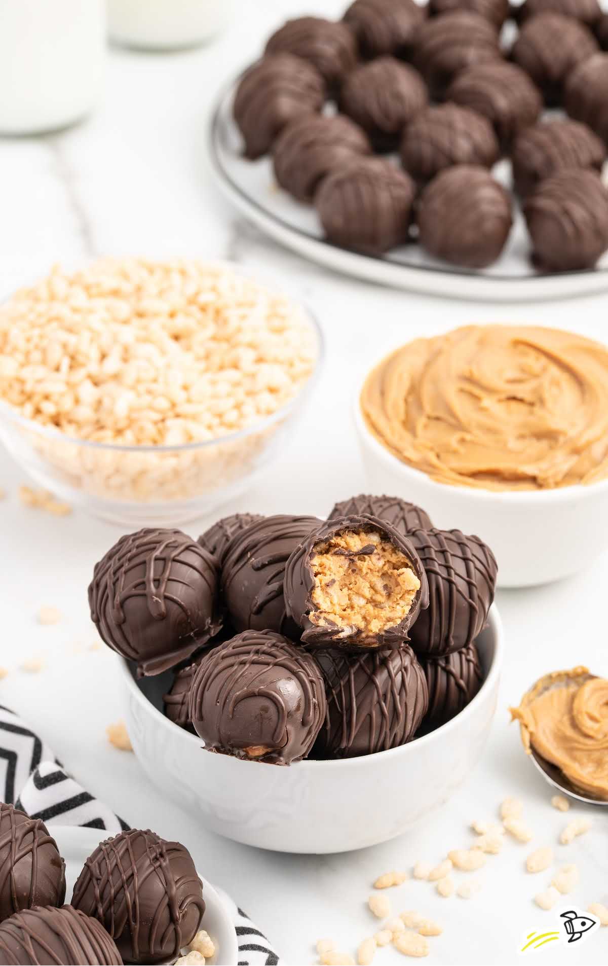 a bowl of Peanut Butter Balls with Rice Krispies