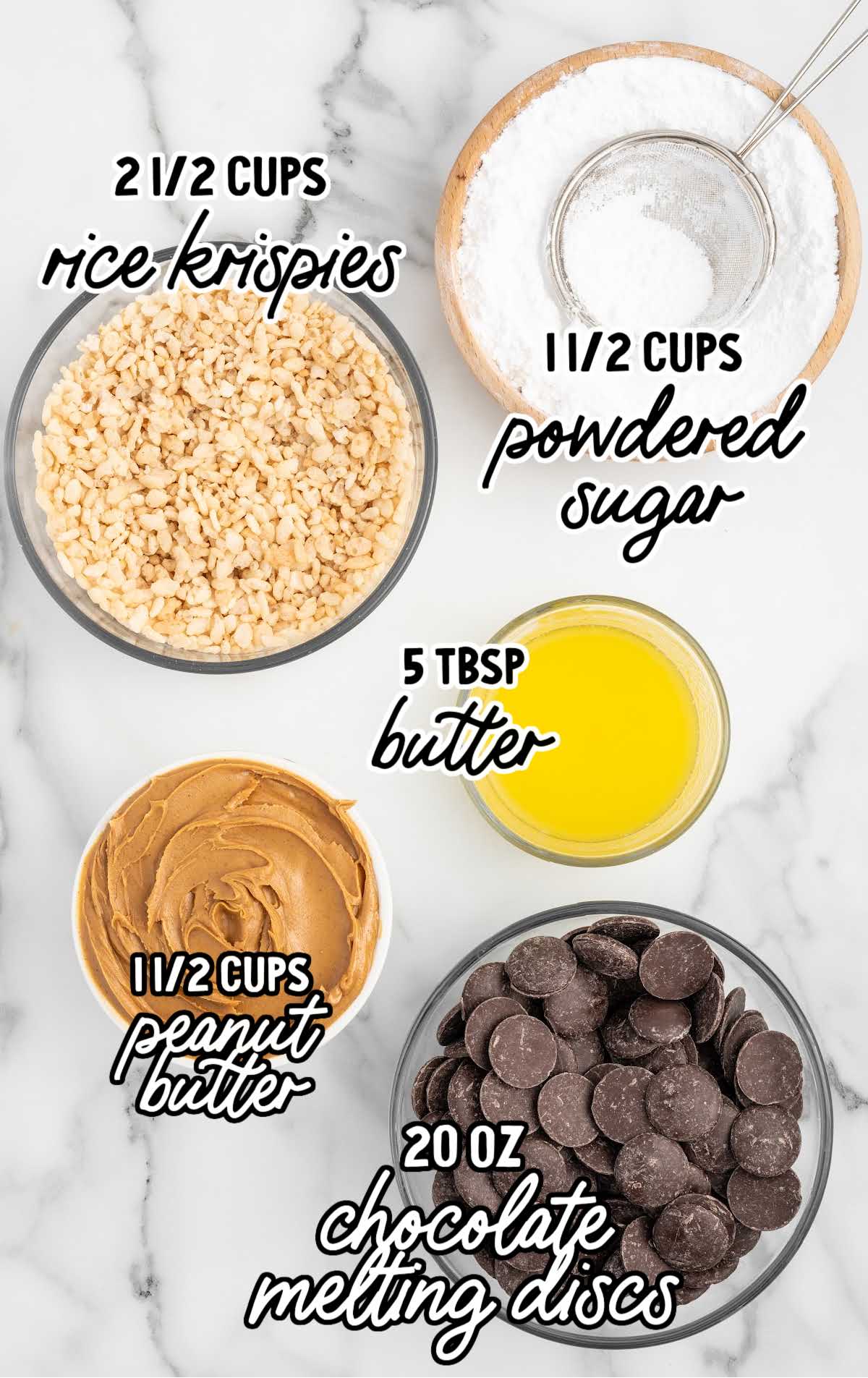 Peanut Butter Balls with Rice Krispies raw ingredients that are labeled