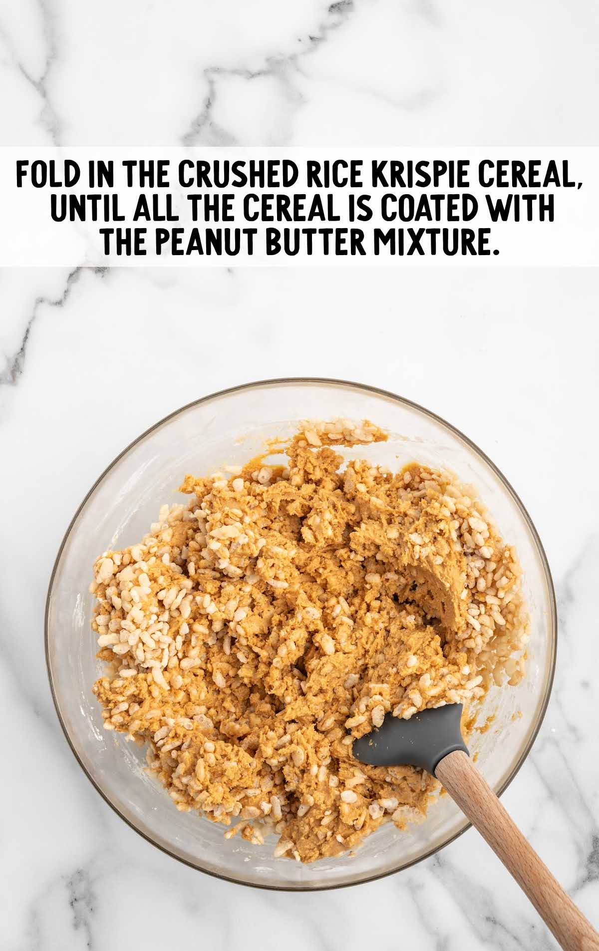 Rice Krispies cereal folded into the peanut butter mixture