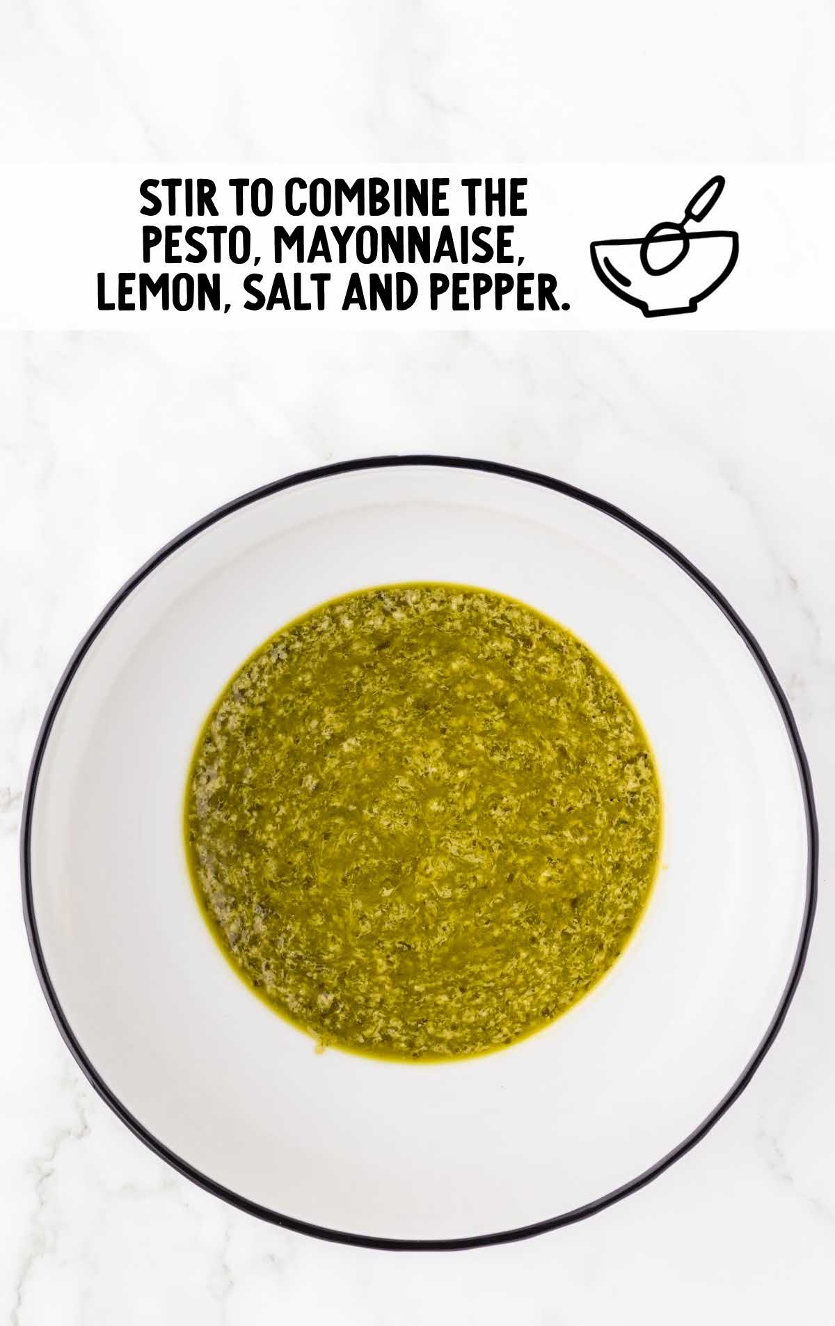 basil pesto, mayonnaise, fresh lemon juice, salt, and black pepper combined in a bowl