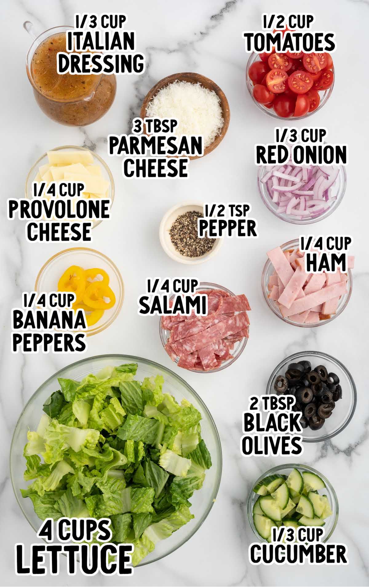 Sandwich Bowl raw ingredients that are labeled