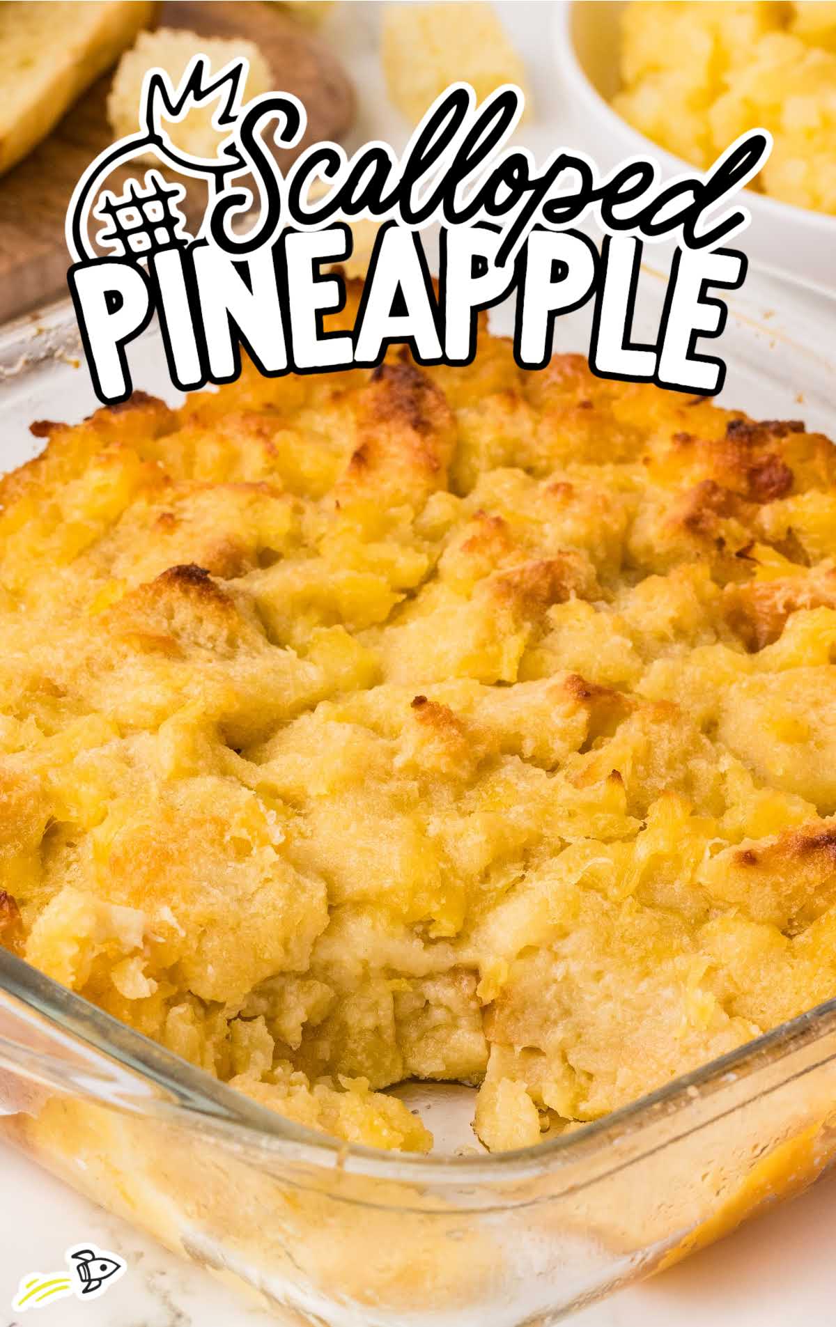 a baking dish of Scalloped Pineapple