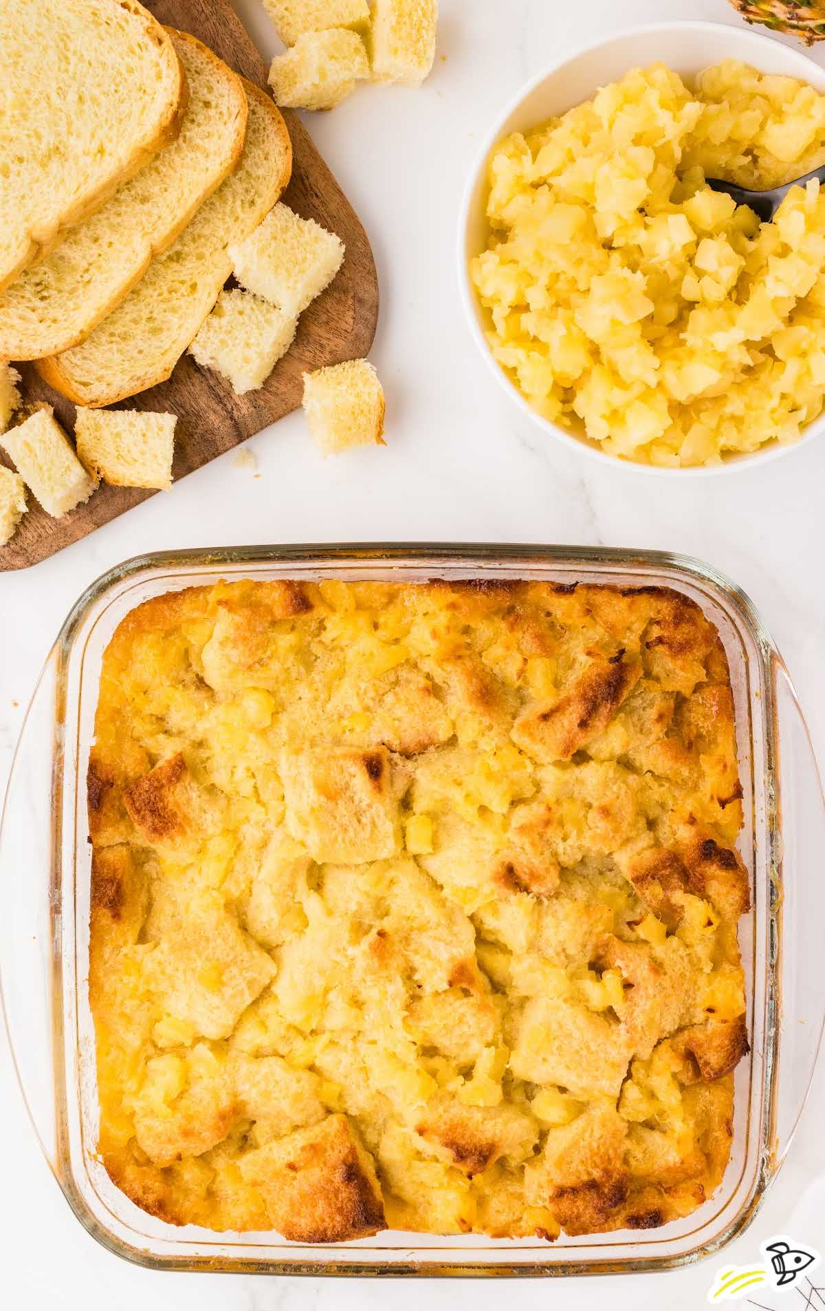 a baking dish of Scalloped Pineapple