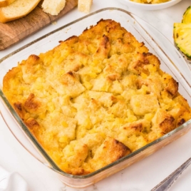 a baking dish of Scalloped Pineapple