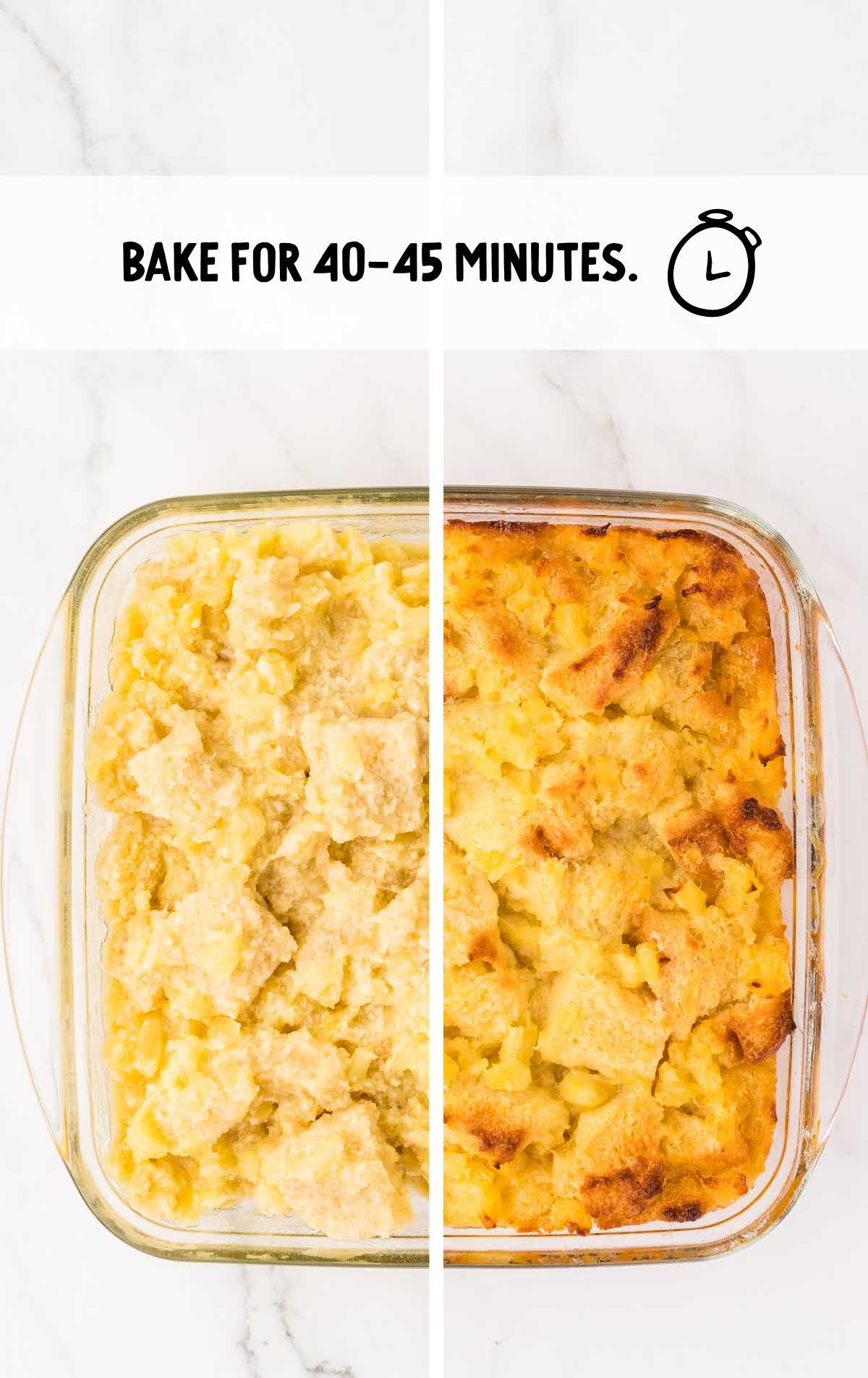 Scalloped Pineapple baked in a baking dish