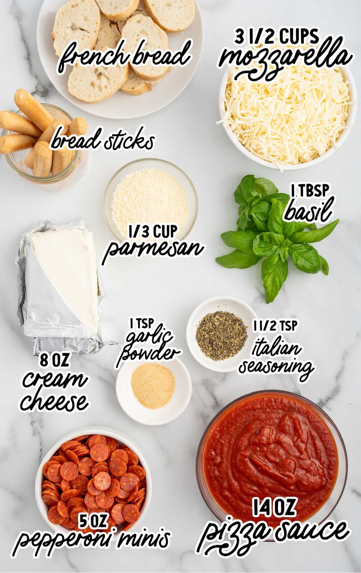 Slow Cooker Pizza Dip raw ingredients that are labeled