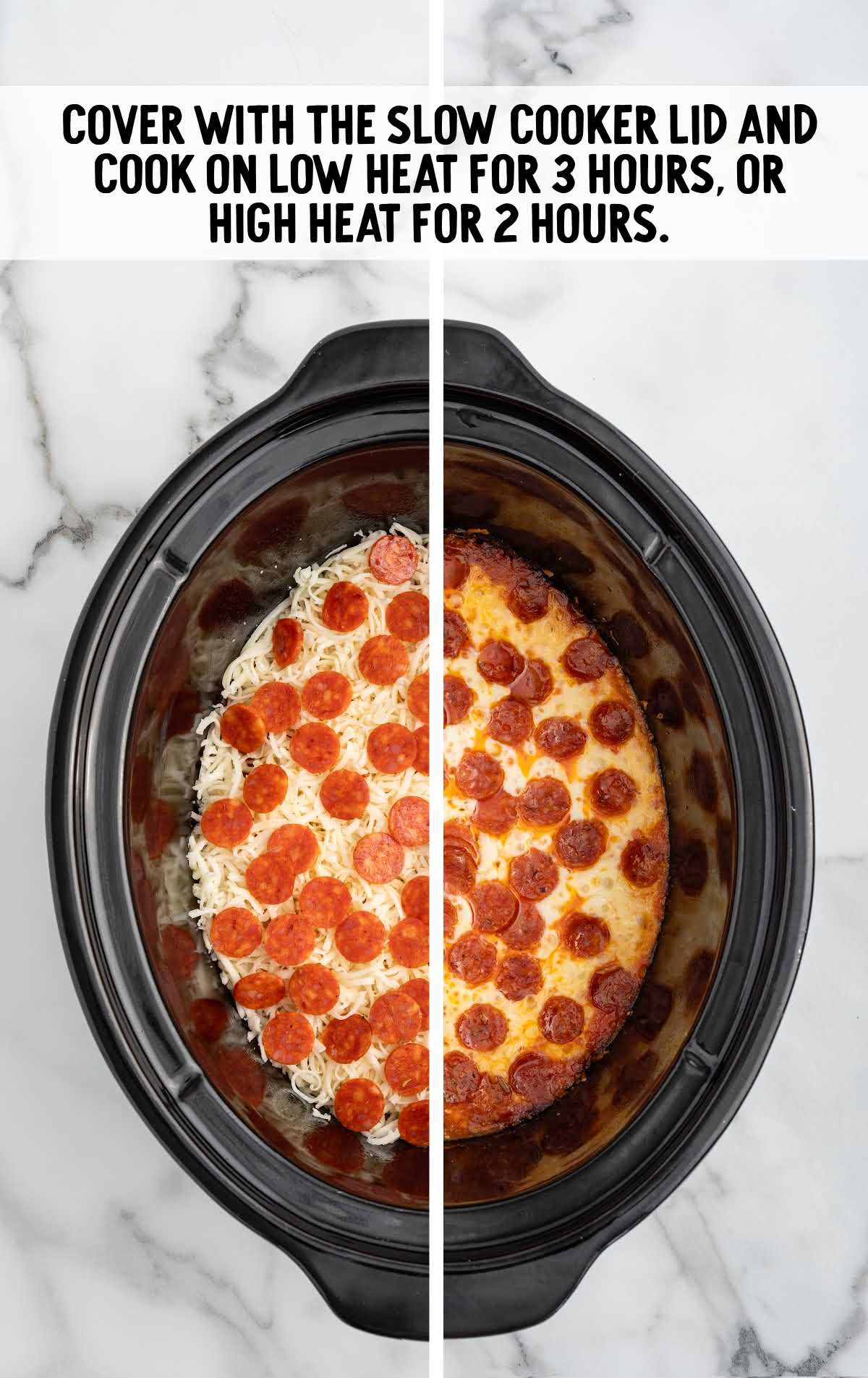 Pizza Dip being cooked in a Slow Cooker