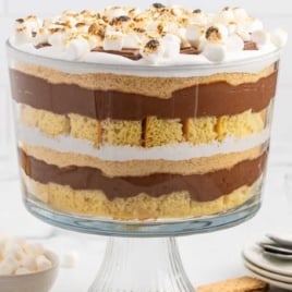 a trifle bowl of Smores Trifle