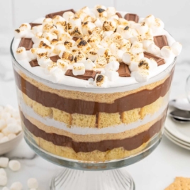 a trifle bowl of Smores Trifle