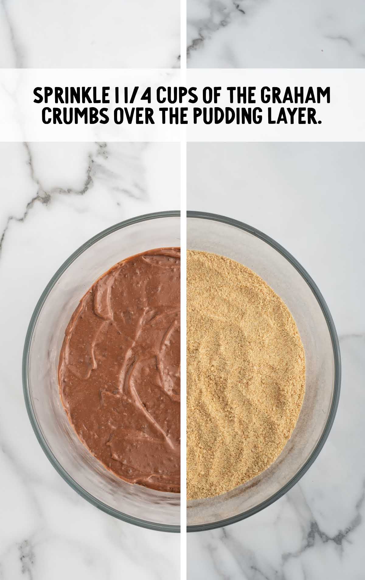 crushed graham cracker crumbs sprinkled over the pudding layer