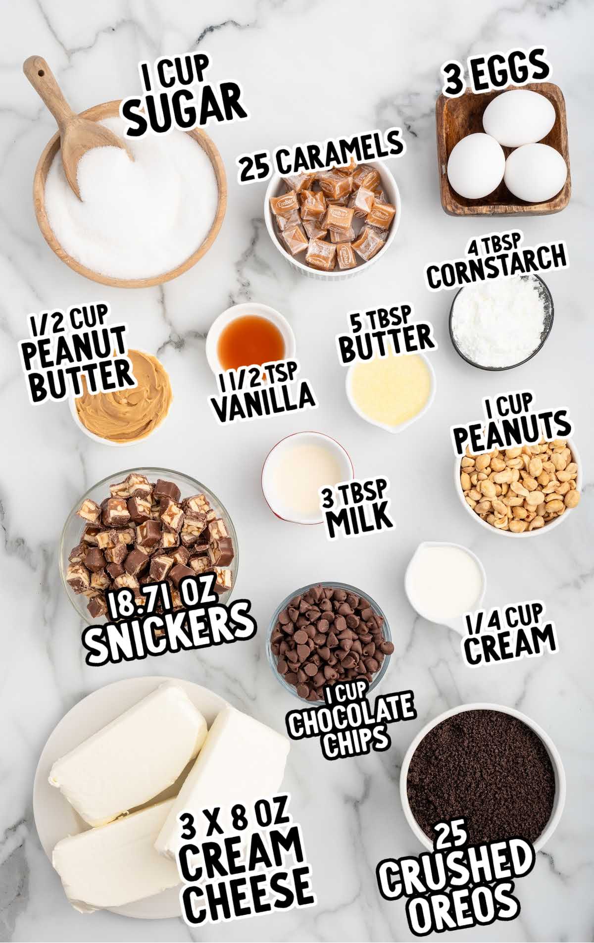 Snickers Cheesecake raw ingredients that are labeled