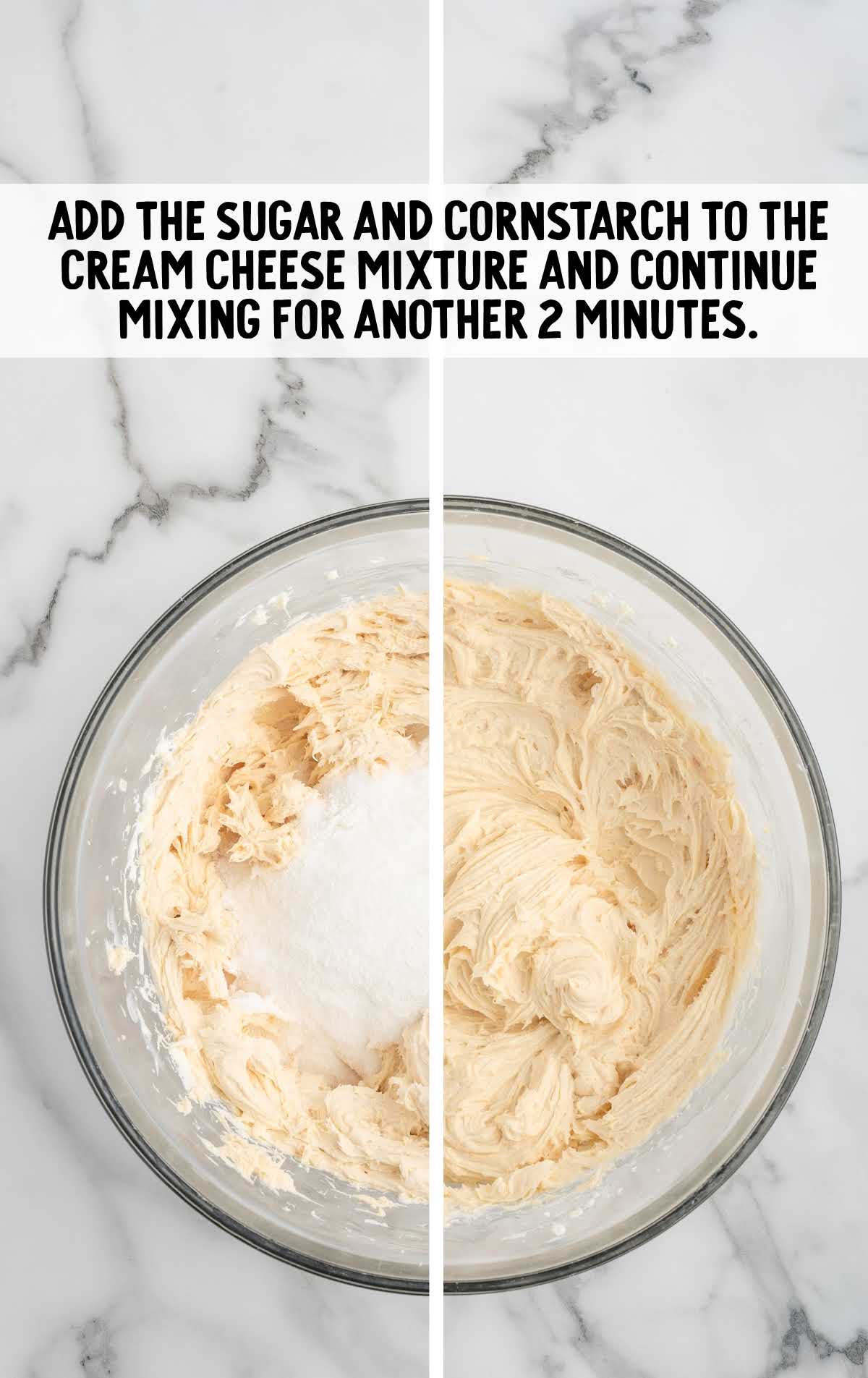 sugar and cornstarch added to the cream cheese mixture