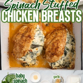 a baking dish of Spinach Stuffed Chicken Breast